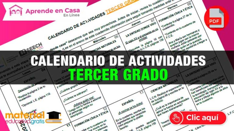 CALENDARIO DE ACTIVIDADES TERCER GRADO