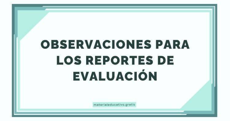 OBSERVACIONES PARA LOS REPORTES DE EVALUACIÓN